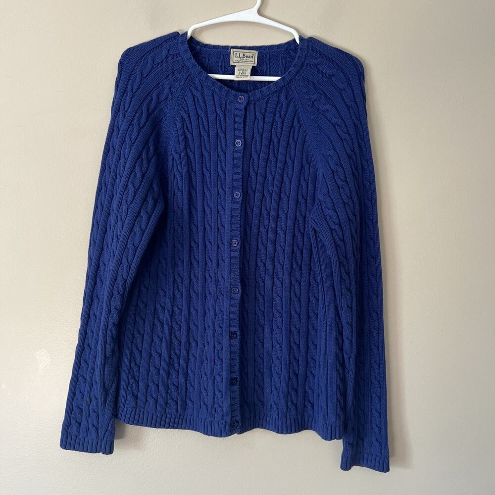 L.L.Bean Blue Cable Knit Button Sweater Cardigan Women’s Size Large